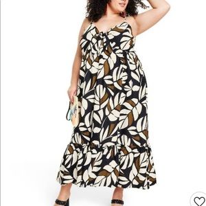 Last🤩Tabitha brown botanical print sleeveless tie-front midi dress